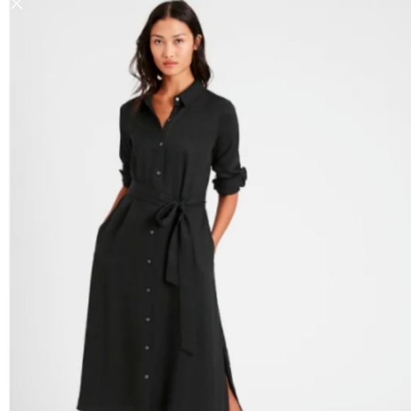 Nwt Banana Republic Black Midi Shirt Dress Size: LT - Picture 2 of 15